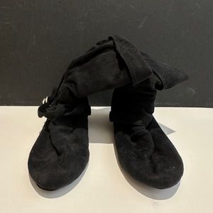 Express, Black and Silver Buckle Mid-Calf Boots